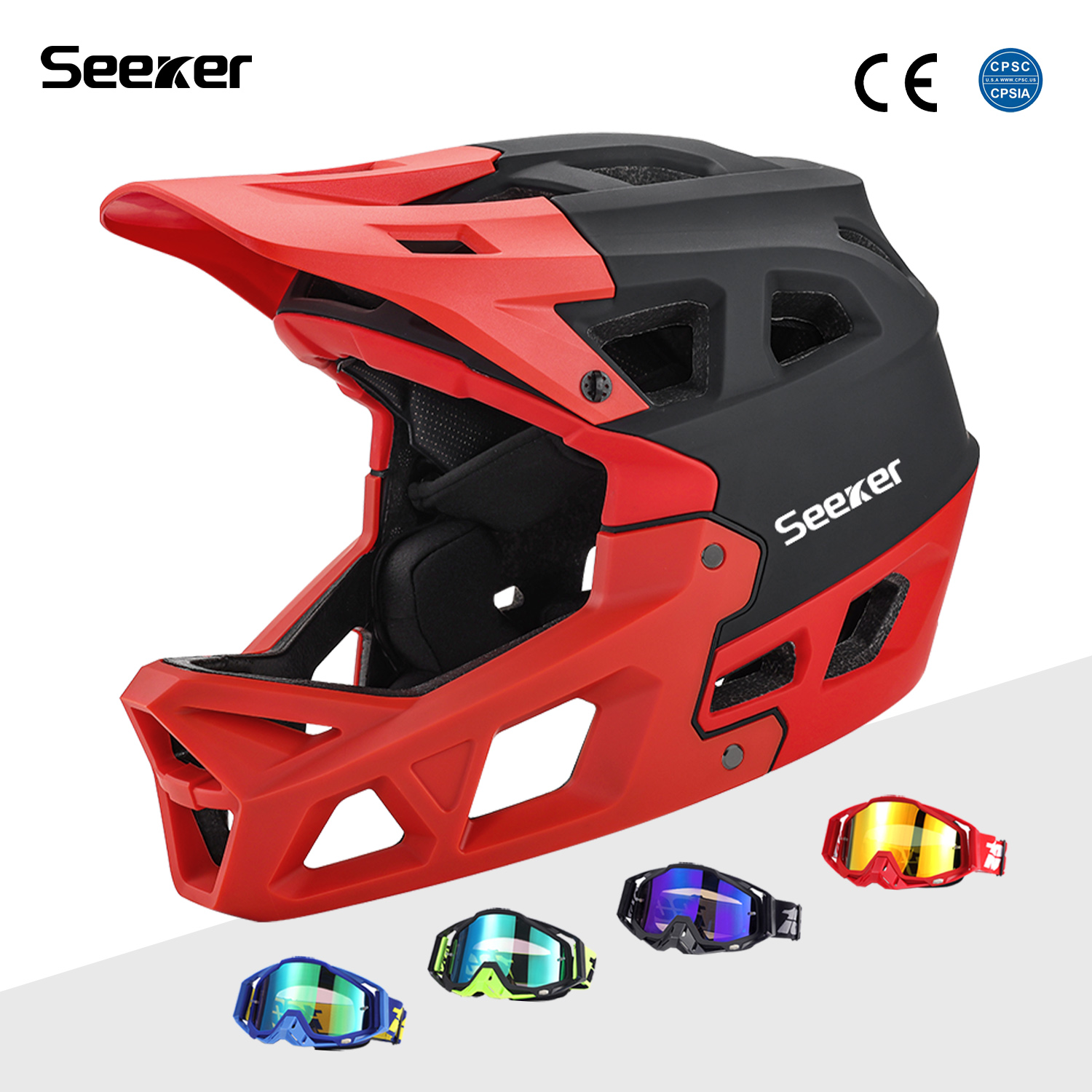 Mountain Biking Helmet Full Face - Casco Integrale Seeker per Bicicletta Fuoristrada,